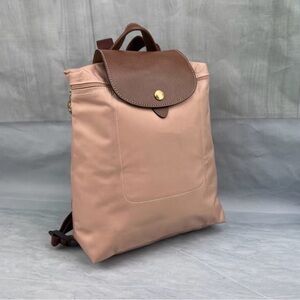 Longchamp Style Le Pliage Backpack (Beige/Brown)